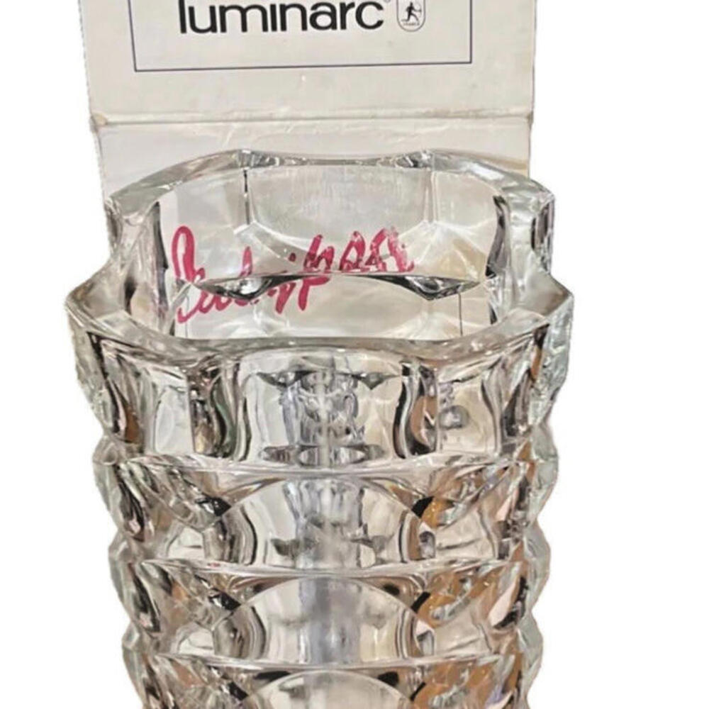 New VTG 70s Durand Luminarc France Calypso Geometric Crystal Glass Vase 305/89